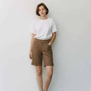Mandee Solid Beige Brown Cotton Blend Stretchy Capri Bermuda Shorts Size 4